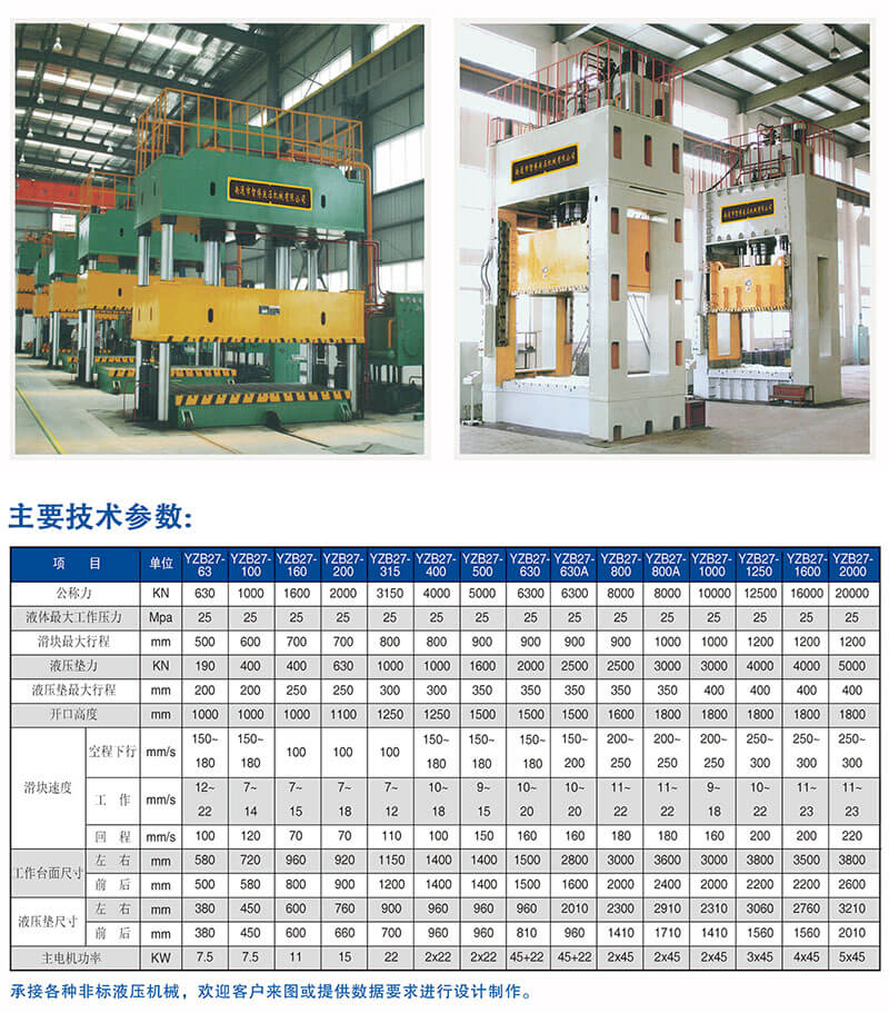 YZB27系列四柱式單動薄板沖壓液壓機技術(shù)參數(shù)